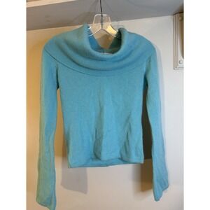 HUGO BUSCATI Aqua Blue Turquoise Cashmere Funnel Neck Sweater XS Y2K